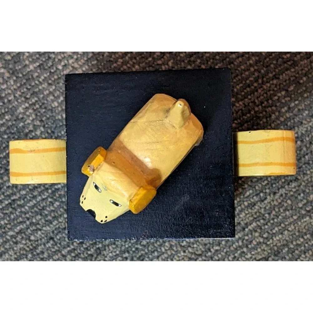 Vtg Wood Trinket Box Yellow Dog Figural Whimsical Hand Painted Susan Ryan 6